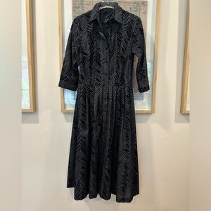 David Meister Black Dress Print Size 6 Pleated Sophisticated Feminine | C266